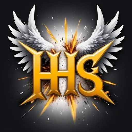 Prompt: A white  background with yellow star shaped big in the middle with explosions and The letter HS in the middle of it with angel wings the wings on the letters as well and the letters are Capital with light like heaven and make look beautiful 
Make it like Roblox
