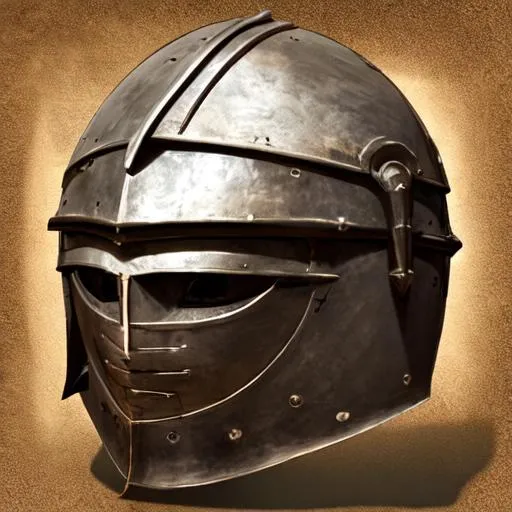 Prompt: Ancient warrior's helmet worn in battle