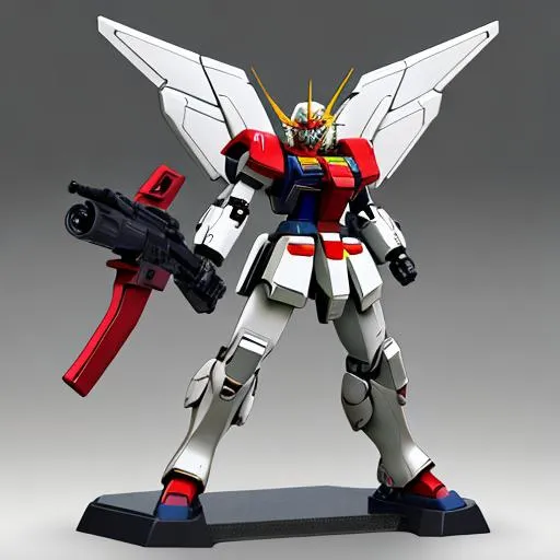 Prompt: Gundam, full metal jacket, full armor, wing jetpack, beam-rifle gun, standing pose, blank background, realistic vision 2.0