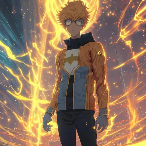 Prompt:  teenage Booster Gold in anime style, surrounded in a brilliant golden aura, smooth, perfect, portrait, 8k resolution concept art by Makoto Shinkai , Artgerm, WLOP dynamic lighting hyperdetailed intricately detailed, triadic colors Unreal Engine 5 volumetric lighting, Studio Ghibli, Anime Key Visual, Deep Color, Beautiful Composition