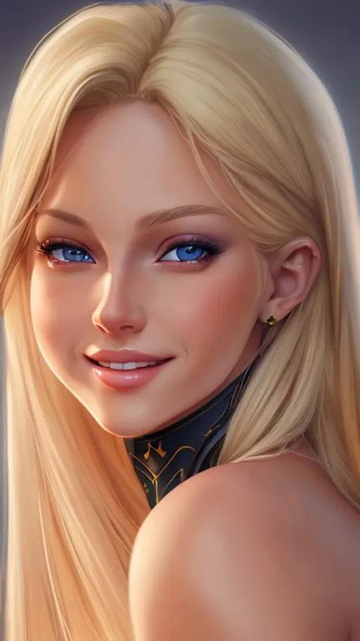 Prompt: A beautiful woman smiling, blond hair, Beautiful eyes, Beautiful lips, 8k, highly detailed, digital painting, soft lighting Cammy, full body photo
