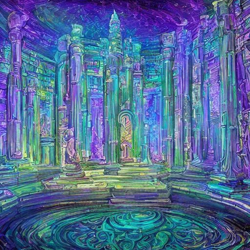 Prompt: iridescent temple of light