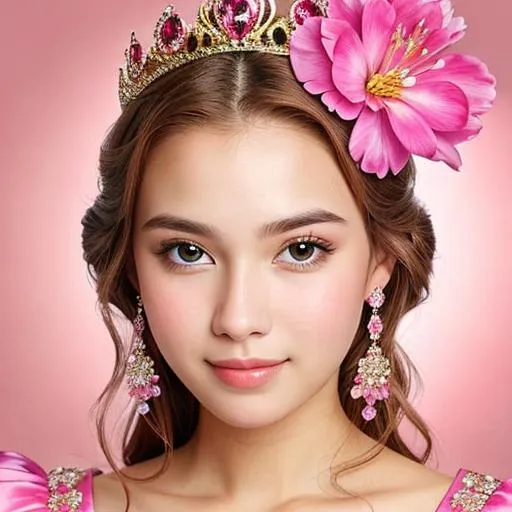 Prompt:  princess wearing pink, facial closeup