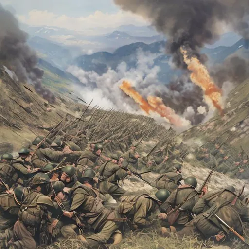 Prompt: Battle of Bessang Pass 1945 in acrylic