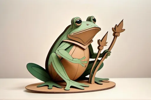 Prompt: figurine of a frog from the fairy tale about the teremok, cardboard toy, outline, silhouette theater