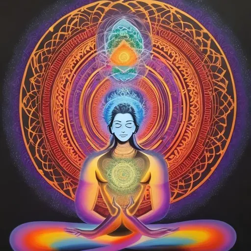 Prompt: law of attraction yoga chakras meditation soul contemporary modern art 