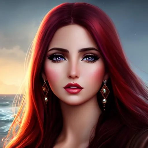 Prompt: {{{highest quality concept art masterpiece}}} dark fantasy,
digital drawing, photo realistic, gypsy, roma, Ivanka Trump, brown eyes, long red hair,
mists, night, dark, moon,rough sea.