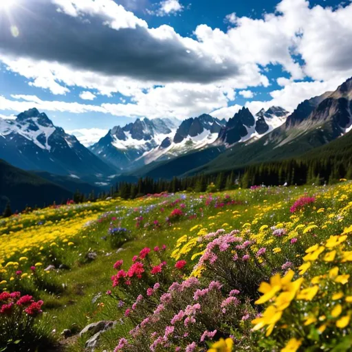 Prompt: nature, mountains, flowers view