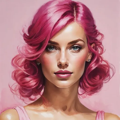 Prompt: a beautiful woman , hot pink hair