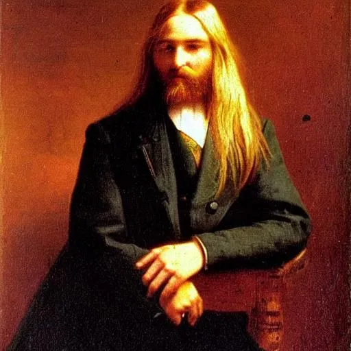 Prompt: handsome man long blonde hair portrait art Albert Bierstadt