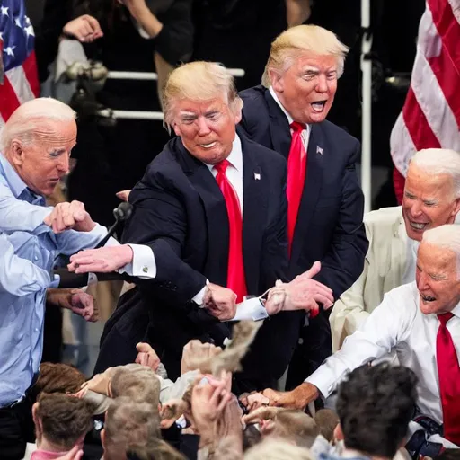 Prompt: Donald Trump beating Joe Biden in a fight