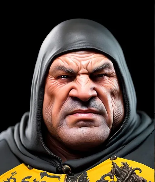 Prompt: 
there is a man with a hood and a lot of food, Unreal 5. rpg portrait, heavy appearance, Extremely detailed face, Marine space portrait, extremely detailed face and body, Highly detailed character, subsurface scattering skin, hyperdetailed fantasy character , Art portrait of a space marine, Portrait of a male hydromancer, Portrait of an orca