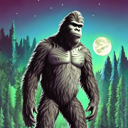 Prompt: bigfoot is homies with the aliens