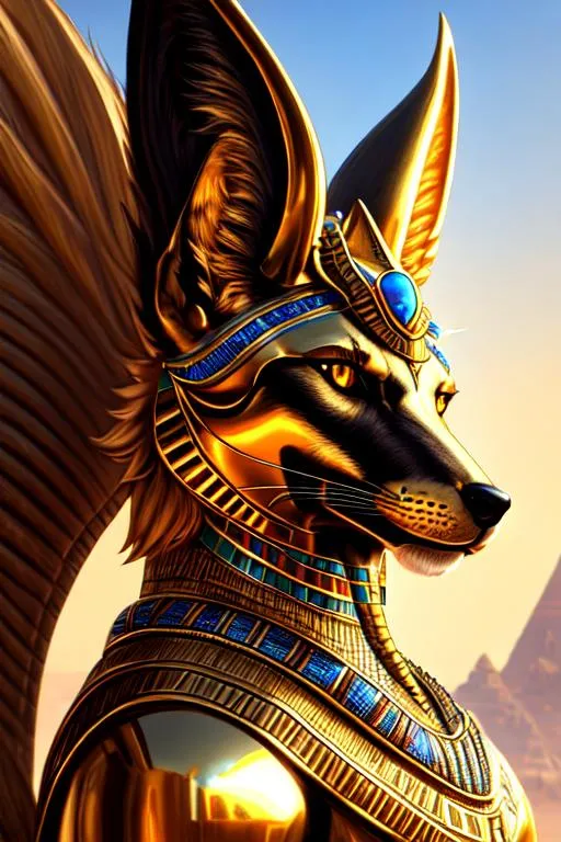 Prompt: Anubis, hyperdetailed intricate, oil painting, anthropomorphic jackal, male, furry, warrior, ancient egypt, 8k, UHD, depth of field, bronze weapons, hieroglyphics art, hyperrealistic, photorealistic, full body picture, beautiful art, furry art, digital art,  hyperperfectionist, muscular, pharaoh, jackal head, hyper detailed background, ancient egypt temple inside background, god of egypt, highly detailed, black  
skin, scary, fight, pharaoh crown, panned out view of the character, hyperdetailed full-body of a werejackal in battle stance, anthropomorph