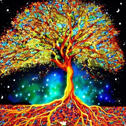 Prompt: Enchanting breathtaking tree of life with radiant vibrant shades of blue majestic branches reaching towards the sky and deep roots connecting with the earth, Swirling constellations, celestial bodies, and ethereal energy emanating from the tree, creating an awe-inspiring atmosphere luminous mesmerizing magical tree embodies the essence of life and the universe 3d vibrant