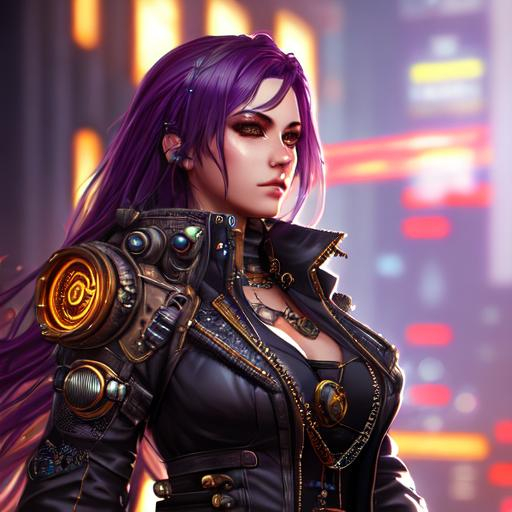 cyberpunk woman, steampunk, revolution leader, epic