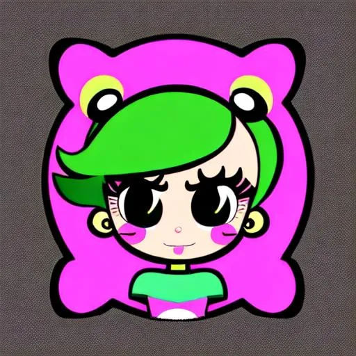Prompt: Powerpuff Girls sticker, outline, cute young girl, 90's aesthetic, bright, high detail, intricate, elegant, sharp focus, by Craig McCracken