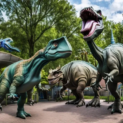 Prompt: themepark,dinosaurs


