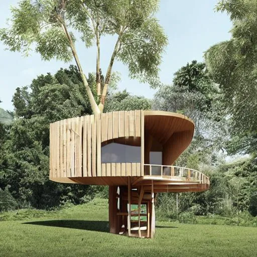 Prompt: a modern treehouse in a natural setting, Baroque architecture, materials, such as bamboo or reclaimed wood, incorporate natural light and ventilation, 1080p –ar 16:9, Modernism, Minimalist –ar 18:11, Detailed digital illustration, Procreate, Hyper-realistic, Highly detailed, editorial style photo, front view, contemporary, fill screen, Astana inspired, 32k
