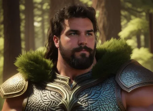 Prompt: big beefy muscular archdruid inside a druid grove wearing animalistic ritual armor, fantasy character portrait, d&d character, masterpiece, cinematic, photorealistic, octane render, artstation, 4k, 8k, HD, ultra detailed, ultrarealistic, realism, photorealistic, hyperrealistic, extremely detailed, unreal engine 5, super detailed, 35mm, High contrast
