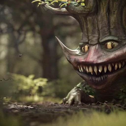 Prompt: A terrifying gnome forest. Lots of shaded trees. A moon hovers. Hyper realistic Gengar