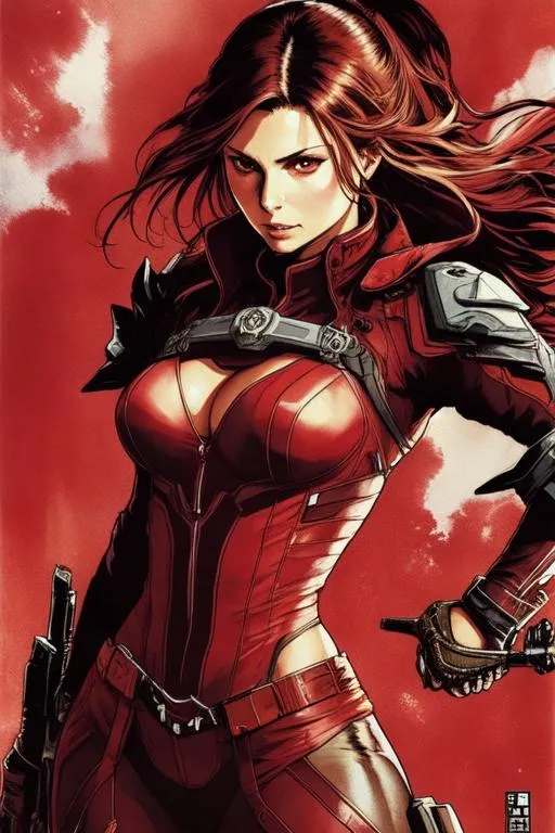 Prompt: (((Yoji Shinkawa))), sticker of ultra detailed portrait of Morena Baccarin as Scarlett Witch,  high quality cell shaded illustration in post apocalyptic style by Yoji Shinkawa, ((full body)), dynamic pose, perfect anatomy, centered, freedom, soul, red long hair, approach to perfection, cell shading, 4k , cinematic dramatic atmosphere, watercolor painting, global illumination, detailed and intricate environment, artstation, concept art, fluid and sharp focus, volumetric lighting, cinematic lighting, Art by Yoji Shinkawa,