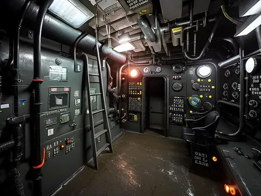 Prompt: Dark Government office on submarine