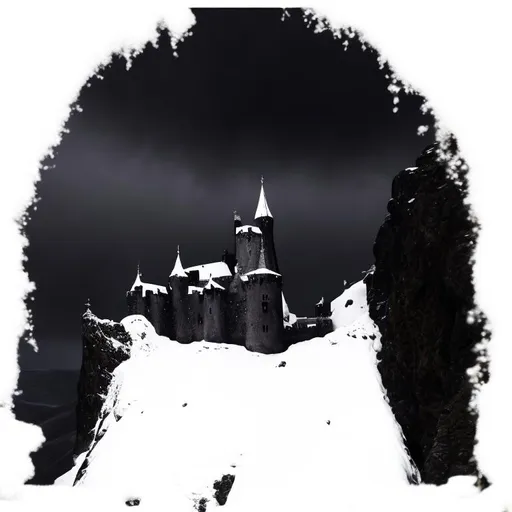 Prompt: black castle in snowy mountains