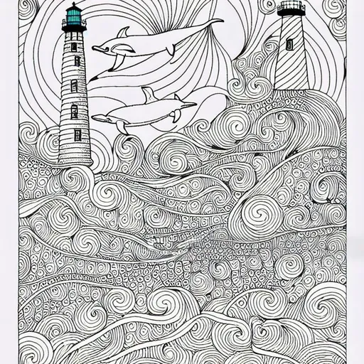 Lighthouse overlooking sea with dolphins jumping out... | OpenArt