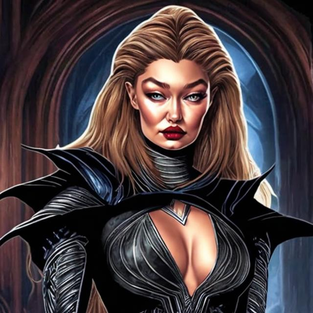 Gigi hadid as the goblin queen marvel comic style