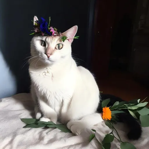 Prompt: give the cat a flower crown