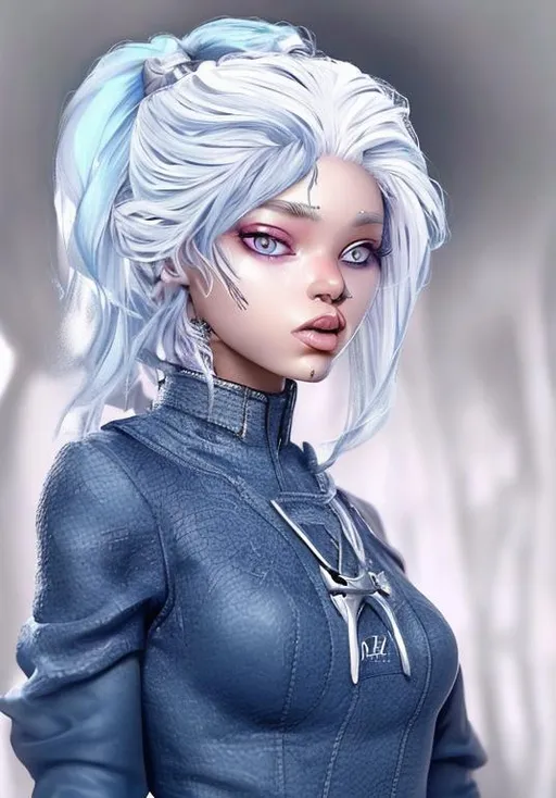 Prompt: change the color of her skin to blue silver without changin the original