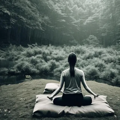 Prompt: mindfulness practice in nature, very aesthetic, add grey tones