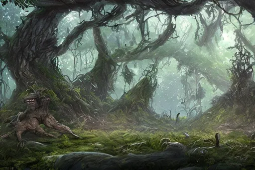 Prompt: fantasy forest with monster concept art
