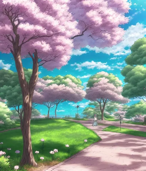 Prompt: an island with light pink trees shaped like a rose, background, one piece manga, linework, anime style, white sky, clouds, drawn by eiichiro oda
