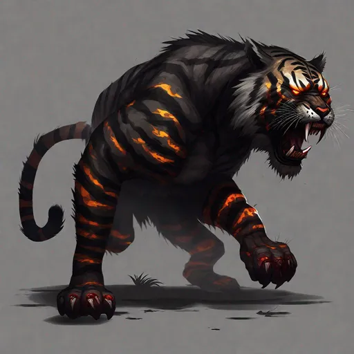 Prompt: full body 2D digital art of zombie black tiger, scary, gore, horror, trending on ArtStation