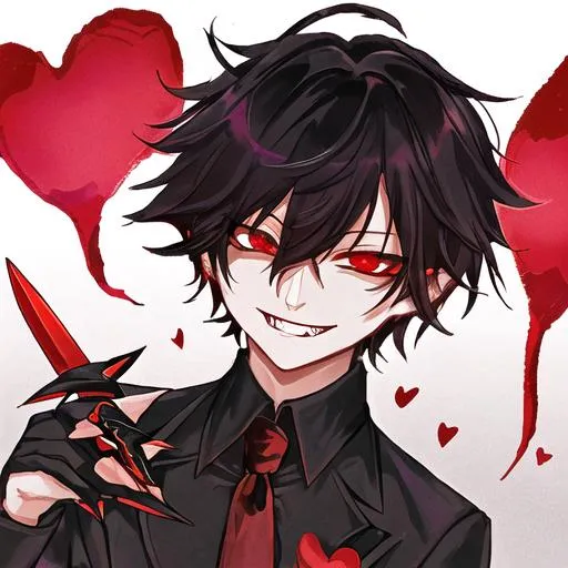 Damien (male, short black hair, red eyes), demon for... | OpenArt