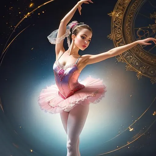 Prompt: Gorgeous ballerina girl dancing, concept art, mid shot, intricately detailed, color depth, cinematic, oil painting, intricate detailed