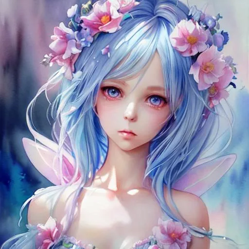 Prompt: fairy, cute, kawaii, anime Character Design, Unreal Engine, Beautiful, Tumblr Aesthetic,  Hd Photography, Hyperrealism, Beautiful Watercolor Painting, Realistic, Detailed, Painting By Olga Shvartsur, Svetlana Novikova, Fine Art