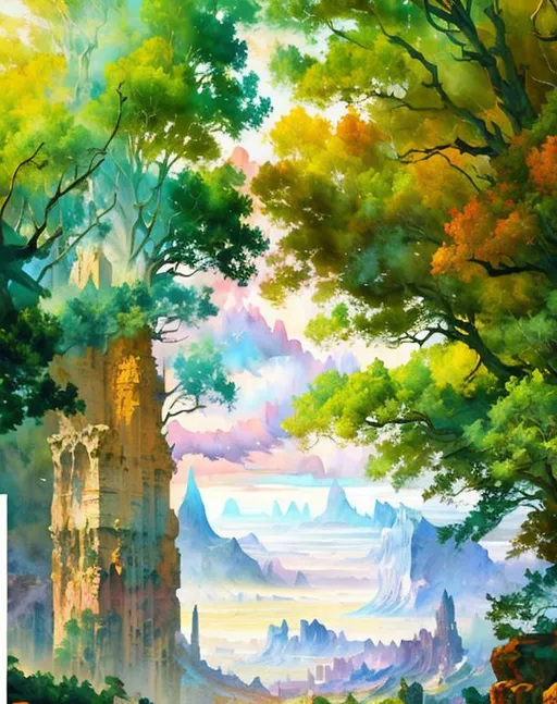 Prompt: Cinematic fantasy landscape in Gouache Style, Watercolor, Museum Epic Impressionist Maximalist Masterpiece, Thick Brush Strokes, Impasto Gouache, thick layers of gouache watercolors textured on Canvas, 8k Resolution, Matte Painting oil painting by James Gurney Abstract World