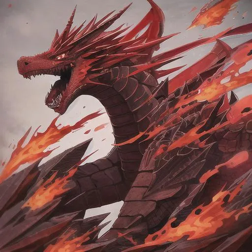 Pyrodrake: a fire/dragon-type pokémon resembling a majestic dragon engulfed  in flames. it has a serpentine body covered in fiery scales, glowing red  eyes, and large wings capable of creating scorching gusts of