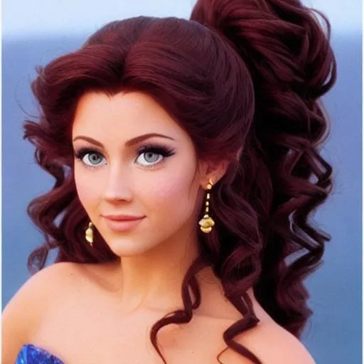 Prompt: photograph of megara, disneys hercules 1997, high pony tail, curls, realistic, description from movie, highly detailed, depicted as a real person 