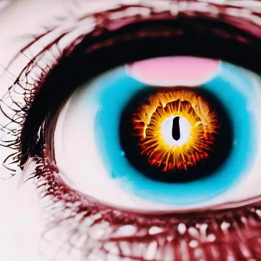 Prompt: create a artful shot of an eye looking wide open against a colorful background

