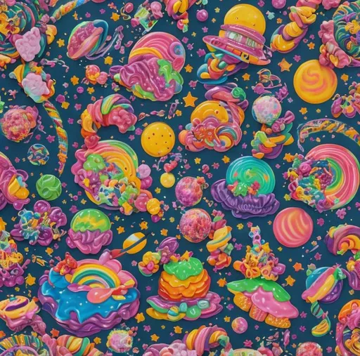 Prompt: lisa frank outer space candy land