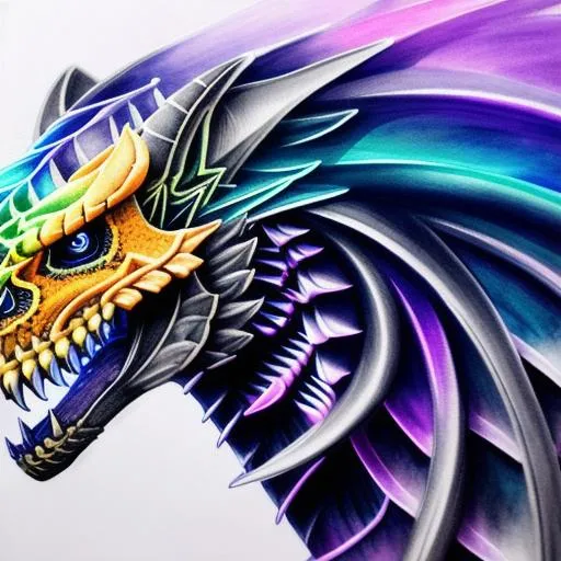 portrait of a roaring neon skeleton dragon with fang... | OpenArt