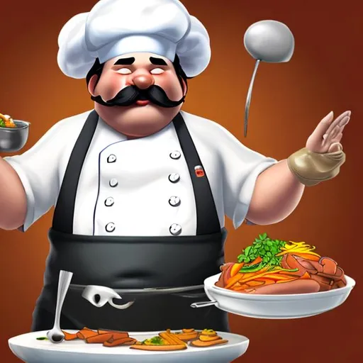 Prompt: a pot-bellied chef with a mustache
