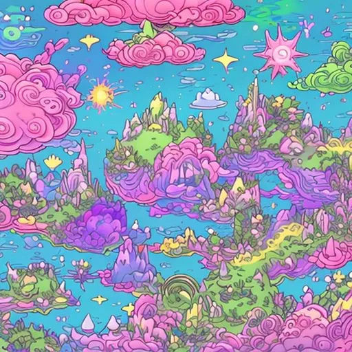 Prompt: forg flower dragon space ship island metal floweerr pink green gold white rainbow tai della mega space caastle greeen green grass blue blue sky yellow car boater neon pink forg island dragon mode butterfly