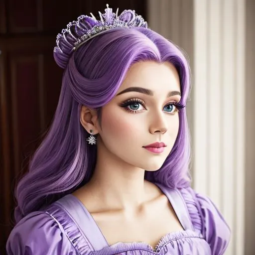 Prompt:  princess wearing purple, pretty purple head dressing, facial closeup