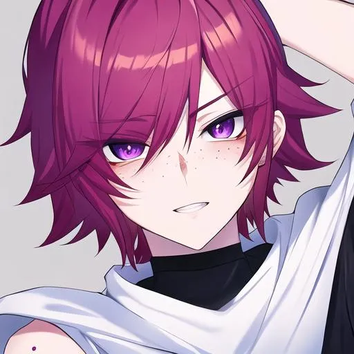 Prompt: Erikku male (short ginger hair, freckles, right eye blue left eye purple) UHD, 8K, Highly detailed, insane detail, best quality, high quality, fighting, in pain