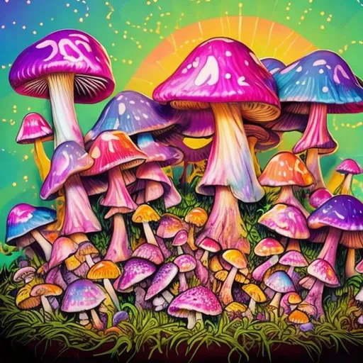 Prompt: Lisa frank style graveyard with mushrooms diorama